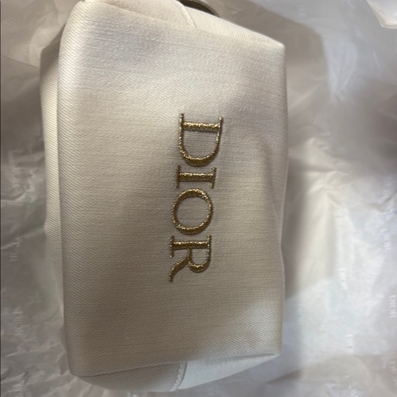 Christian Dior Authentic White Canvas Cosmetic Bag zippered embroidered Luxuriou - Picture 2 of 5